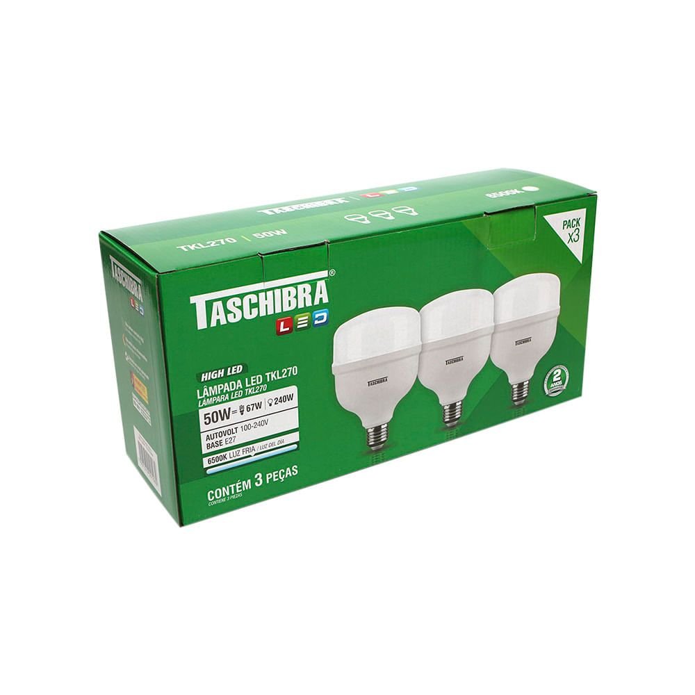 Kit 3 Lâmpadas Led Taschibra TKL 270 High Led 50W E27 Bivolt