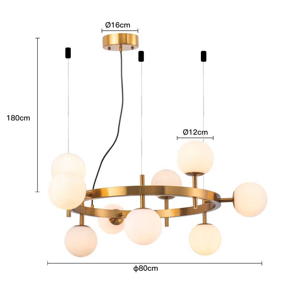 Lustre Pendente Nordecor Romai Cin 2277 Dourado G9 Bivolt