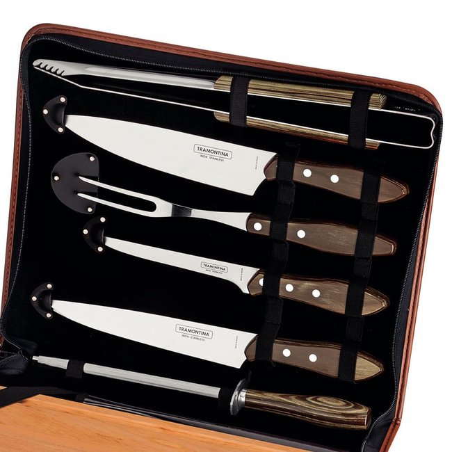 Kit Churrasco com Tábua 7 Peças Tramontina 21198965 com Estojo
