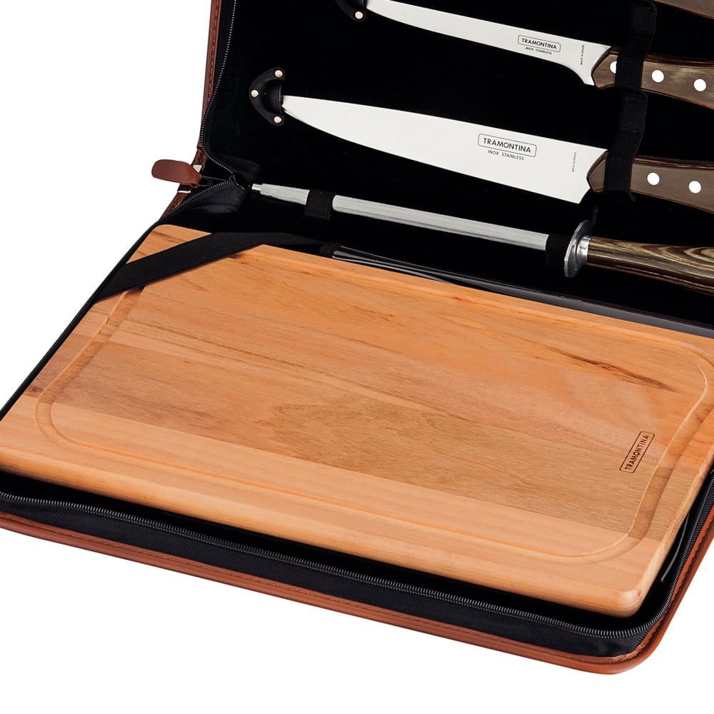 Kit Churrasco com Tábua 7 Peças Tramontina 21198965 com Estojo