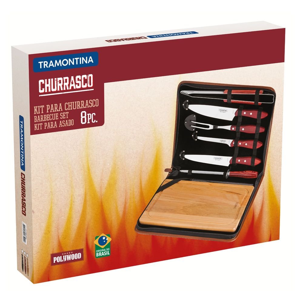 Kit Churrasco com Tábua 7 Peças Tramontina 21198965 com Estojo