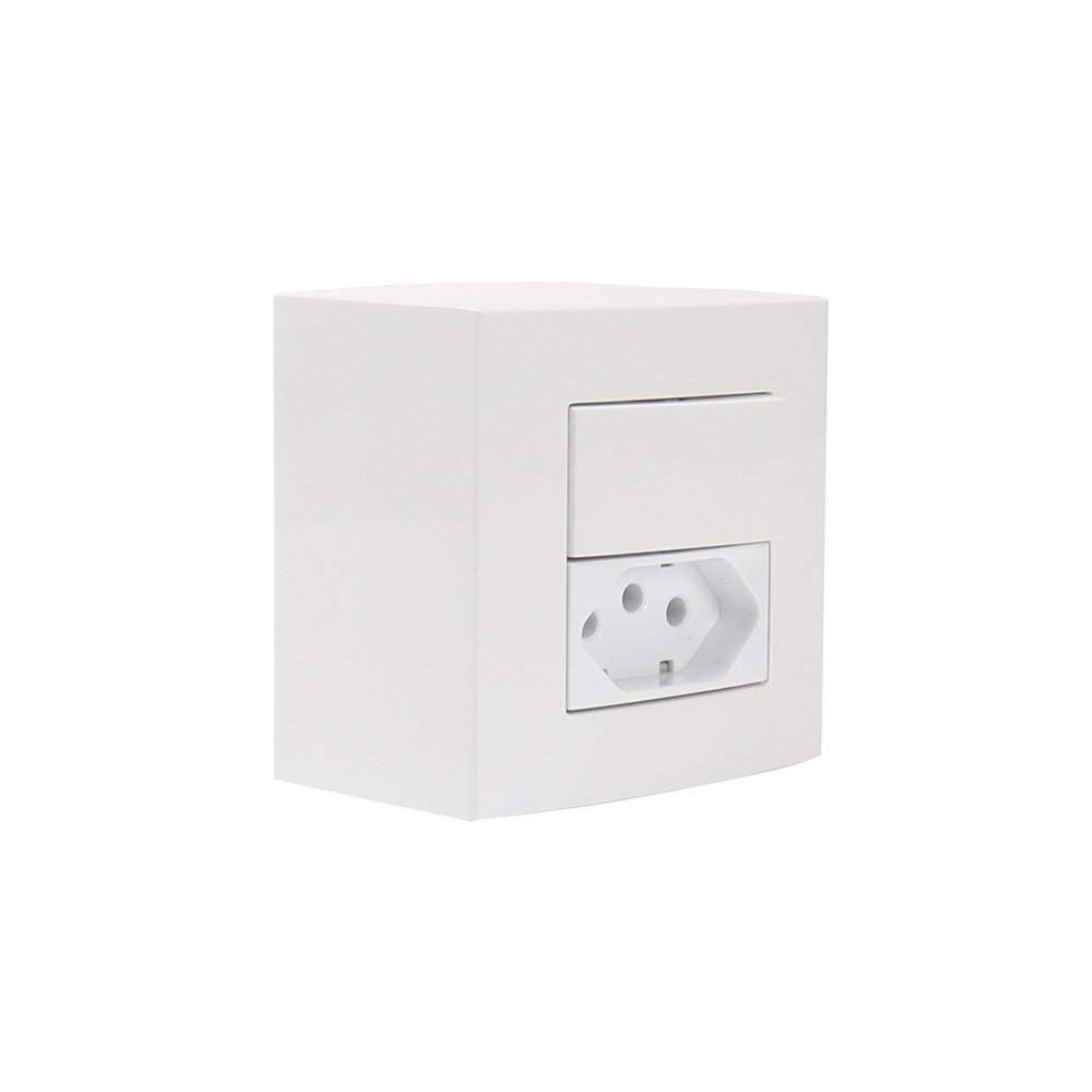 Caixa de Sobrepor 75x75 com Interruptor Simples 10A e Tomada 2P+T
